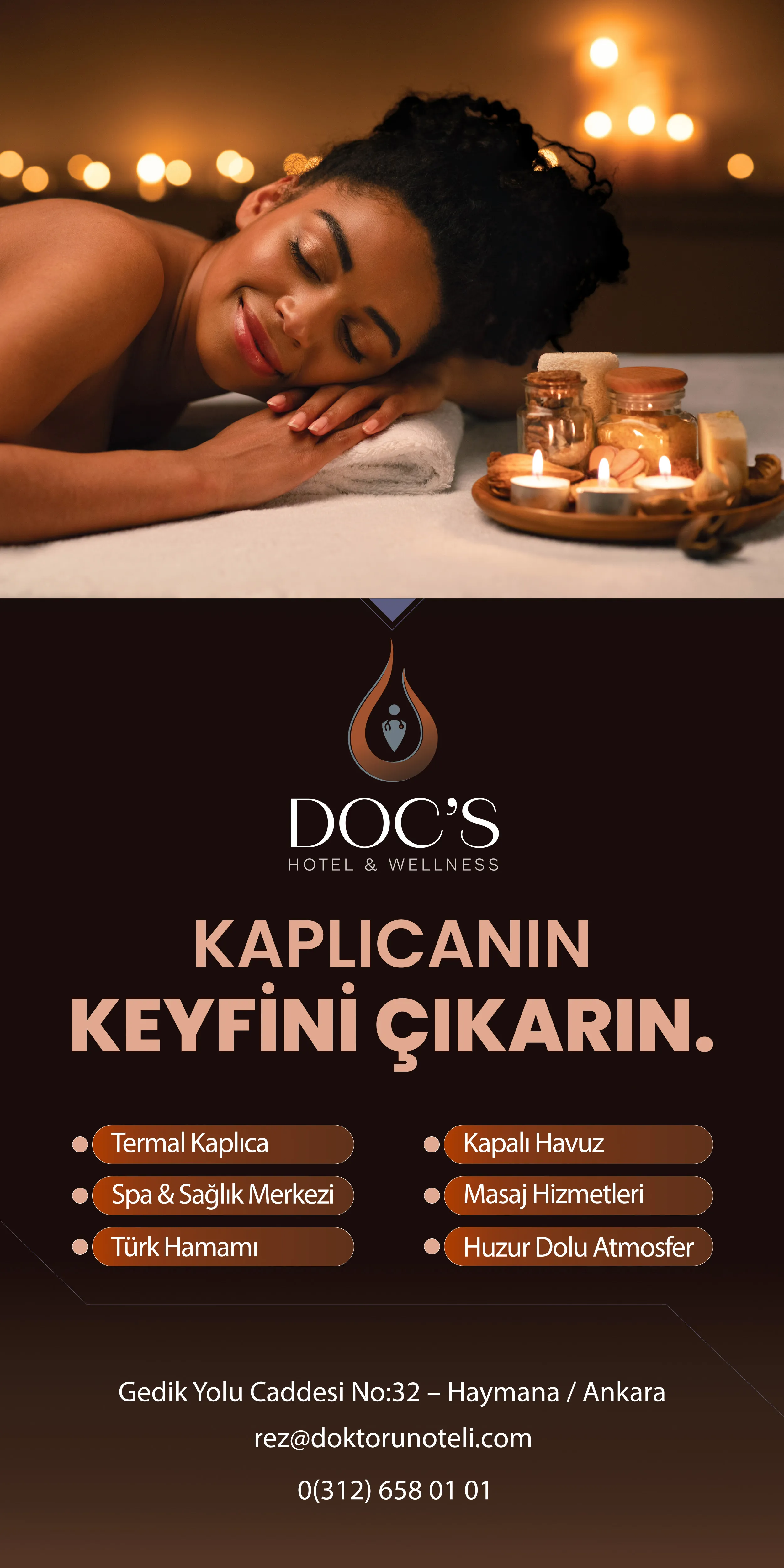 Haymana sağlık rehberi sayfasında Doktorun Oteli Haymana Termal Kaplıca, Spa & Sağlık Merkezi ve Masaj Hizmetleri